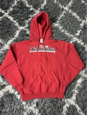 Vintage Team Nebraska Huskers Red Hoodie Sweatshirt Adult Medium NCAA